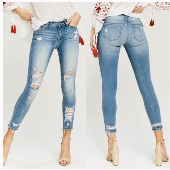 Medium Stone Washed Distressed Ankle Skinnies - Picture 4 of 15